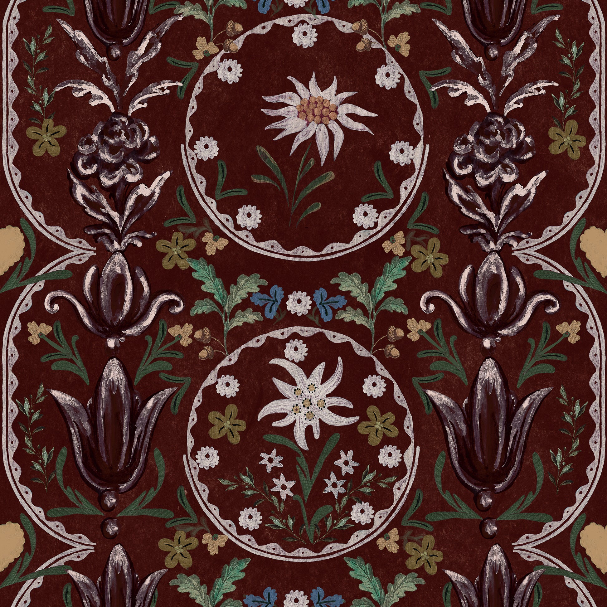 Edelweiss burgundy tapet - front