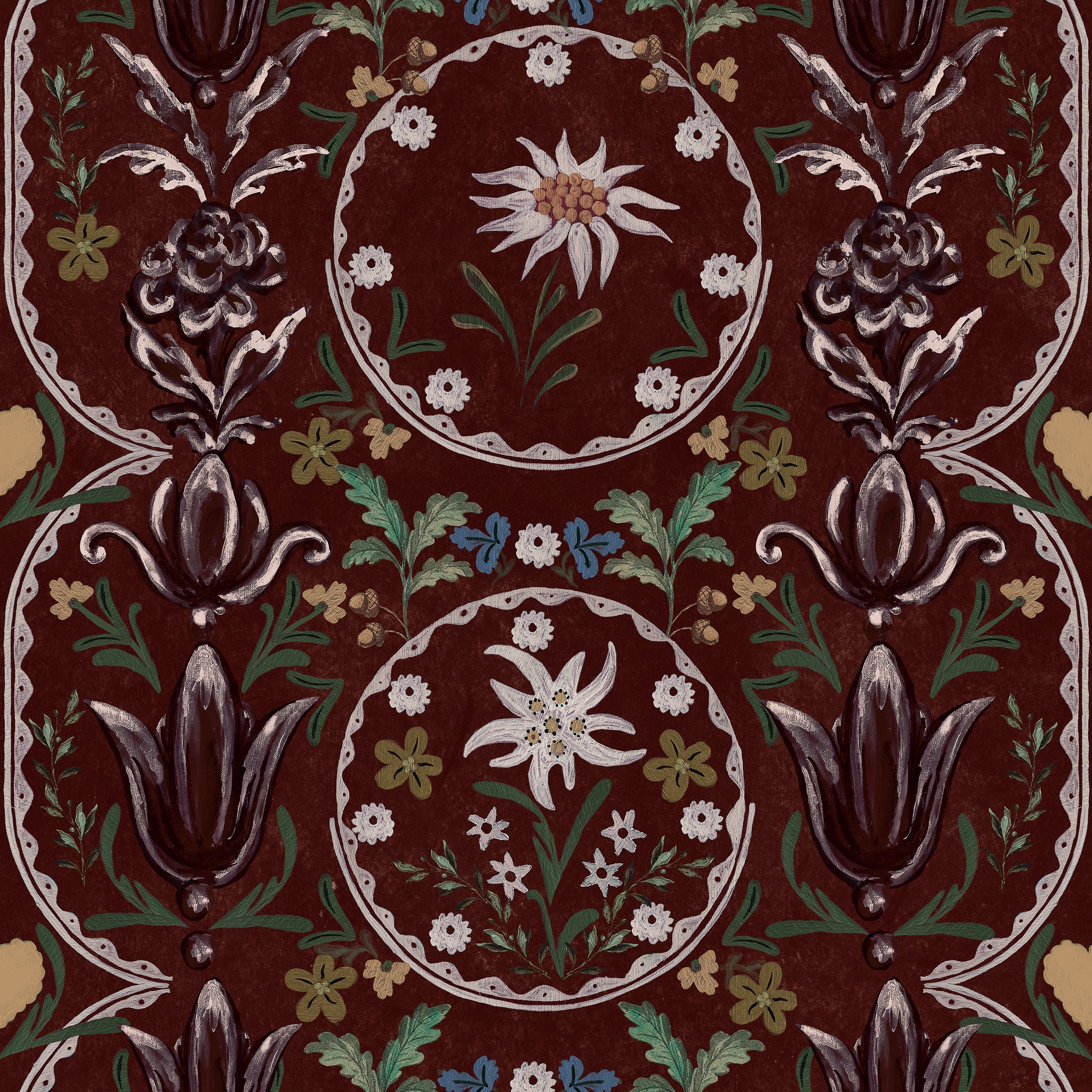 Edelweiss burgundy tapet - front