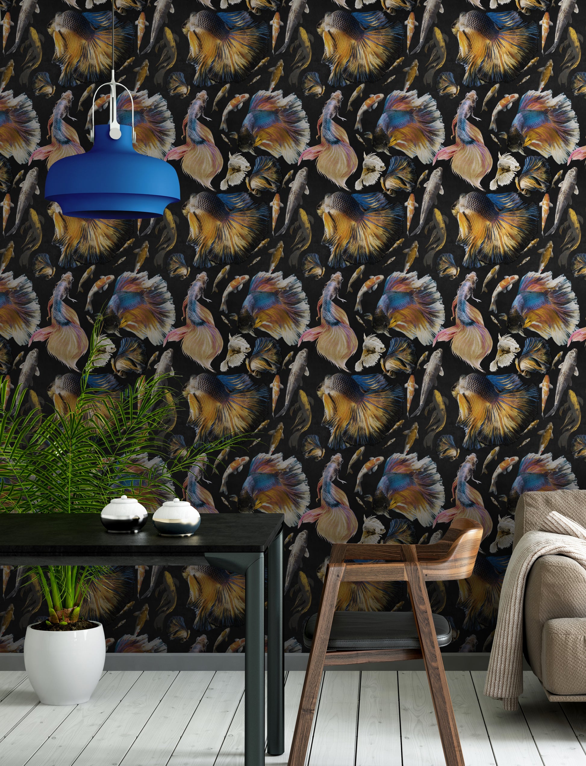 Goldfish anthracite tapet - life