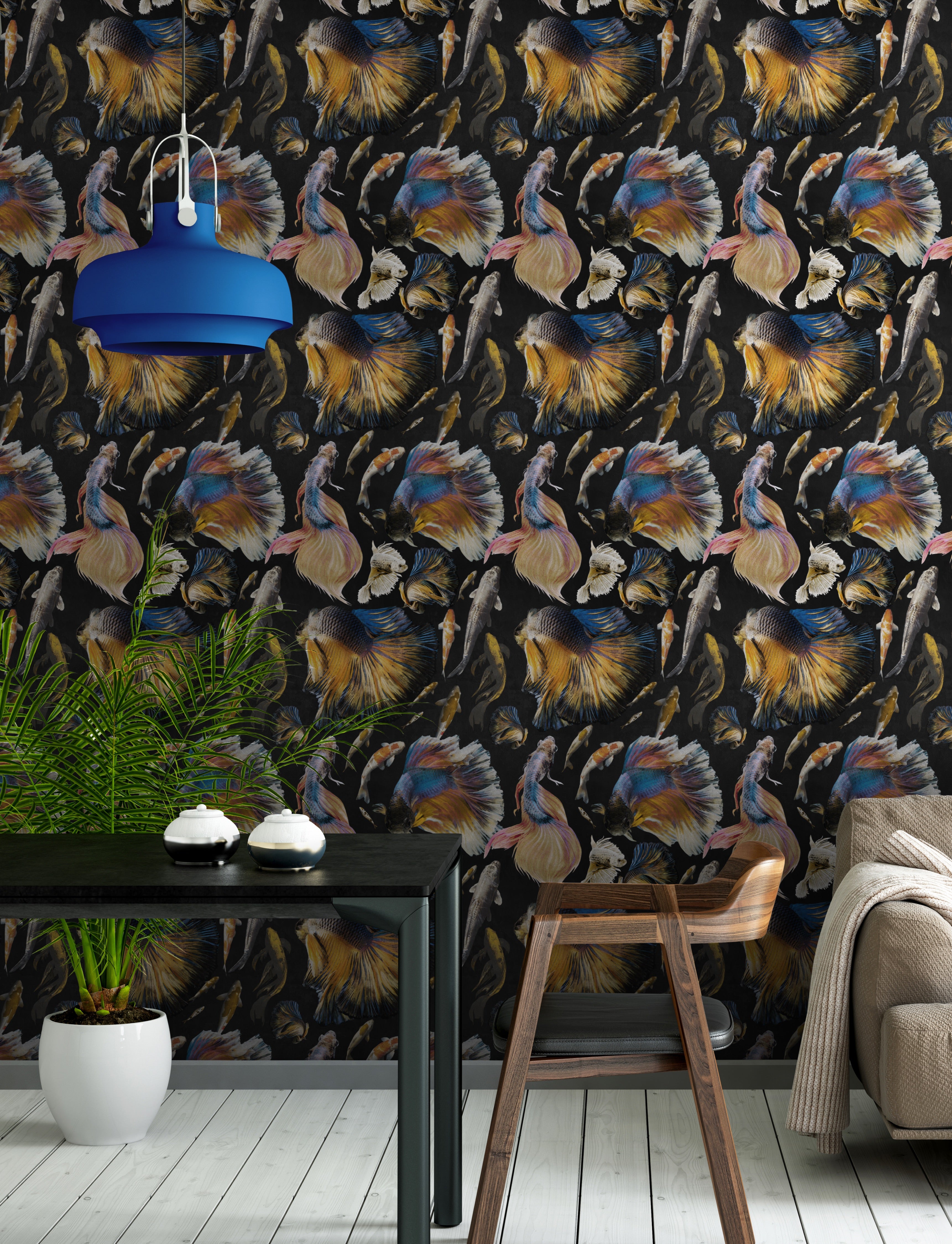 Goldfish anthracite tapet - life